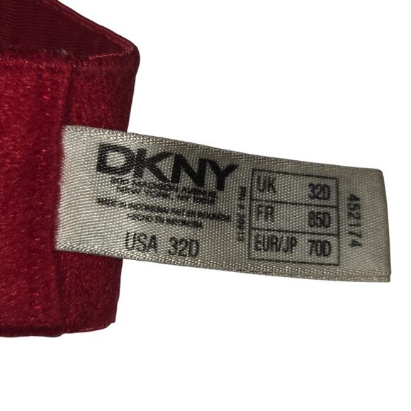 DKNY Red Lace Underwire Push-Up Bra 32D Floral Lightly Padded Feminine Sexy - Picture 2 of 7